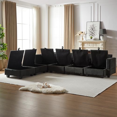 U-Shaped Oversized Modular Sectional Sofa with Corduroy Upholstery and 2 Pillows I415