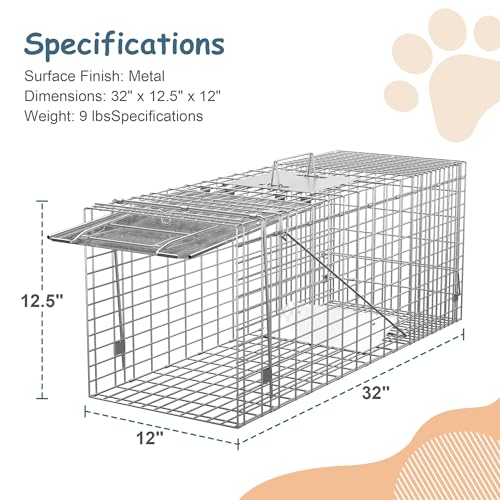Live Animal Cage Trap 32" Steel Catch Release Humane Rodent Cage V922444