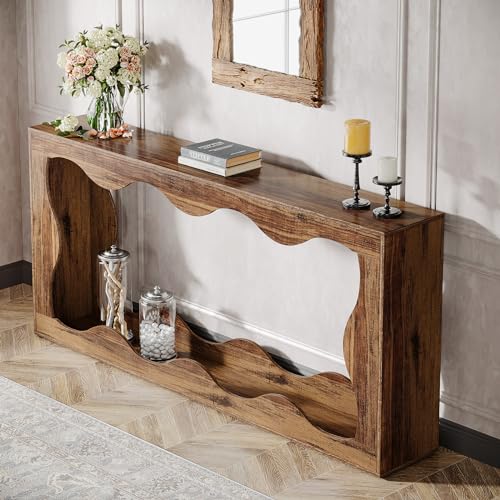 Farmhouse Console Table with Storage, Couch Table Behind Sofa, Narrow Hallway Stand, Brown K521