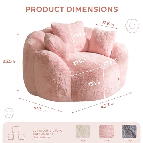 Floral Shaped Bean Bag Sofa for Adults, Faux Fur Floor Chair, Beige U8616