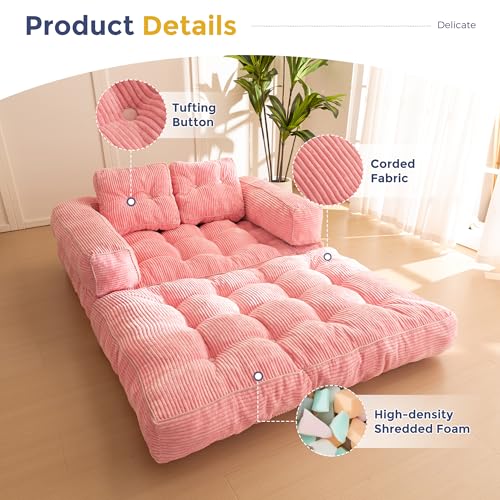 Folding Sofa Bed, L-Shaped Convertible Sleeper Couch with Armrest and Pillow, Dark Grey M375676