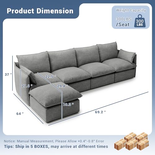Modular Sectional Sofa, Waterproof Down Filled, Dark Gray C7587