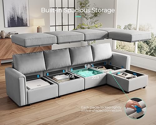 Modular Sectional Sofa with Storage, U Shaped Couch, Blue Y4358