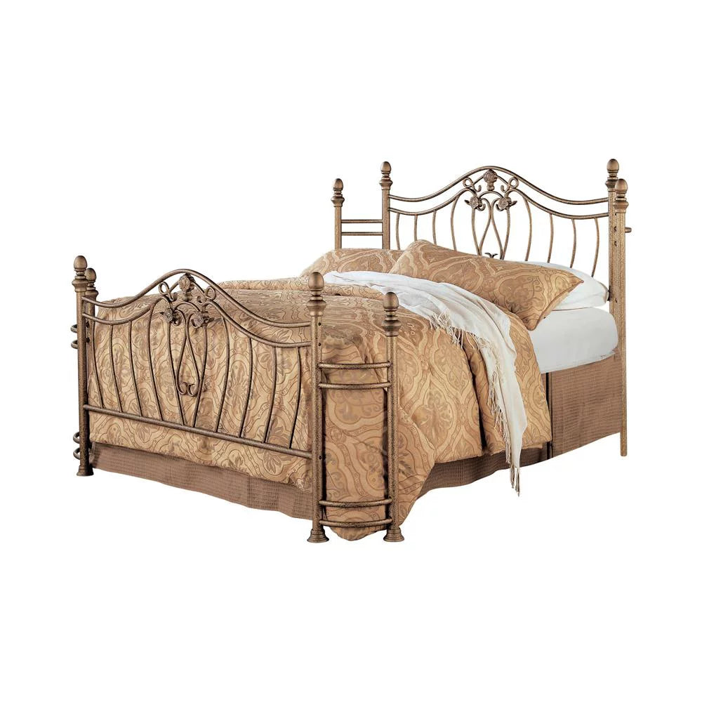Queen Bed Antique Brushed Gold Finish O26116