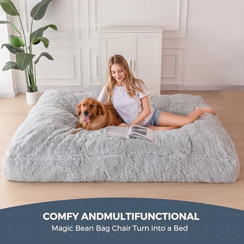 Giant Bean Bag Chair Bed for Adults, Convertible Floor Sofa Mattress R473823