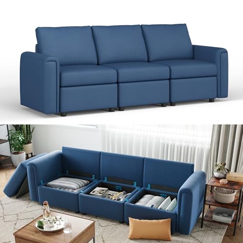 Modular Sectional Sofa with Storage, U Shaped Couch, Blue Y4358