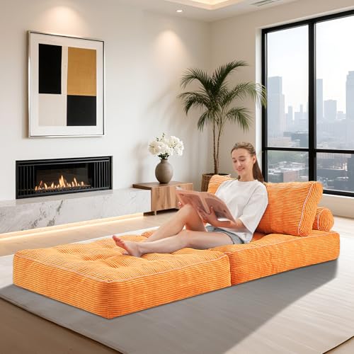 Folding Sofa Bed with Dual Pillow and Handle, Convertible Sleeper Chair, Black M821