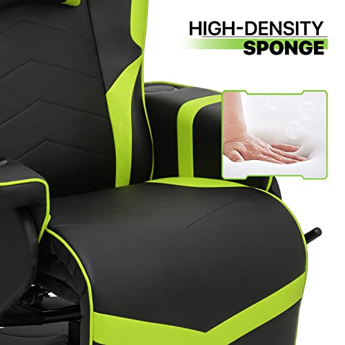 Massage Gaming Recliner Chair, 360° Swivel PU Leather, Adjustable Backrest, Footrest, Cup Holders, Bluetooth Speakers, Green X4845