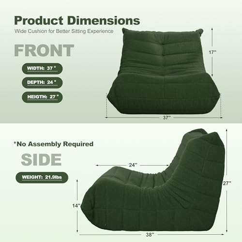 Bean Bag Chair for Adults with Memory Foam, Black Plush X409228