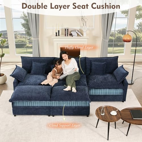U Shaped Modular Sectional Sofa with Ottoman, Chenille, Black Z16537