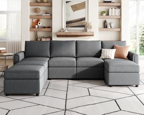 Modular Sectional Sofa with Storage, U Shaped Couch, Blue Y4358