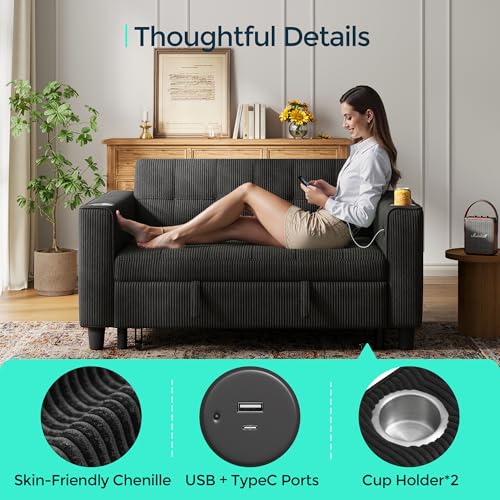 3-in-1 Convertible Sofa Bed with Charging Station, Green R3379