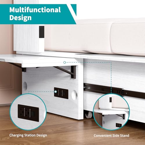Queen Cabinet Cube Chest Bed with Tri-fold Mattress and Charging Station X329