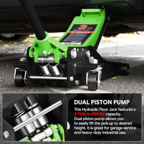 Floor Jack 3 Ton Capacity, Low Profile Heavy Duty Hydraulic Car Jack, Lifting Range 3"-20" O821