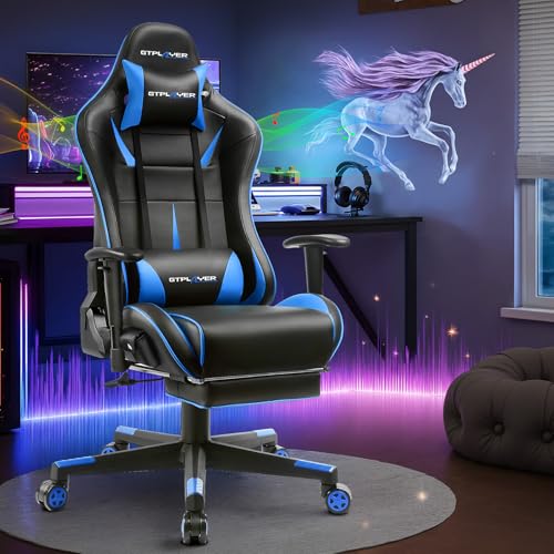 Gaming Chair with Speakers, Recliner with Footrest, Height Adjustable I3670