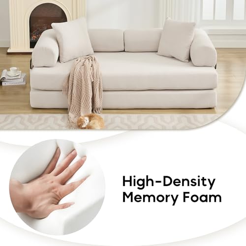 Corduroy Convertible Sleeper Sofa Bed with Pillow, Beige O72530