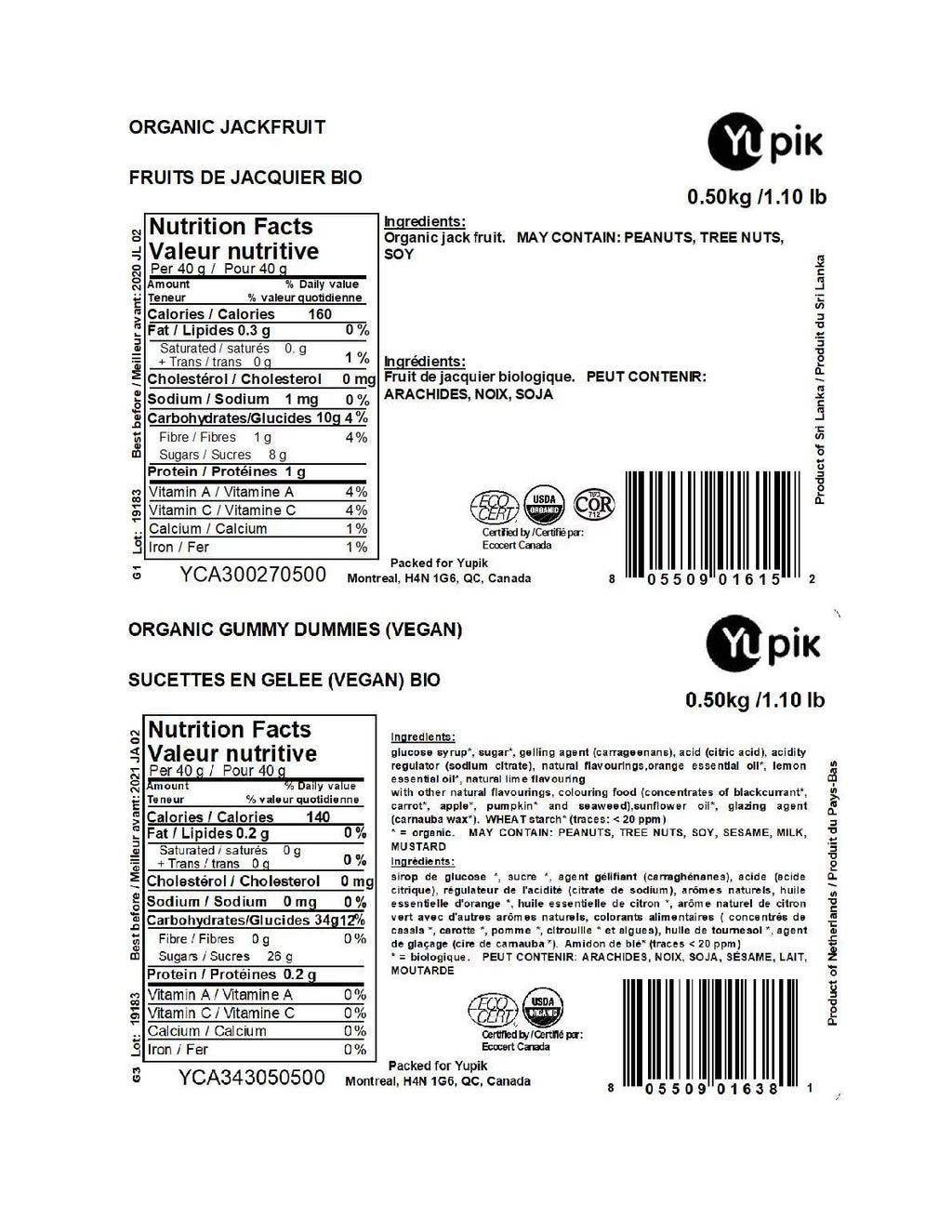 Organic Jackfruit Dried Fruit, Soft & Chewy, Vegan, Gluten-Free Y581