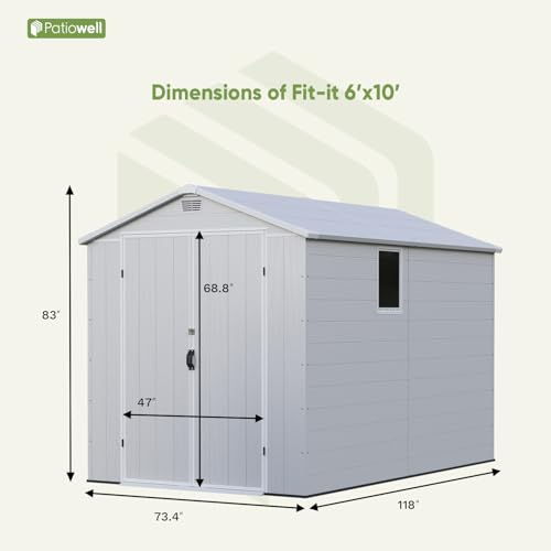 6 x 8 FT Plastic Outdoor Storage Shed with Floor and Lockable Door D7513