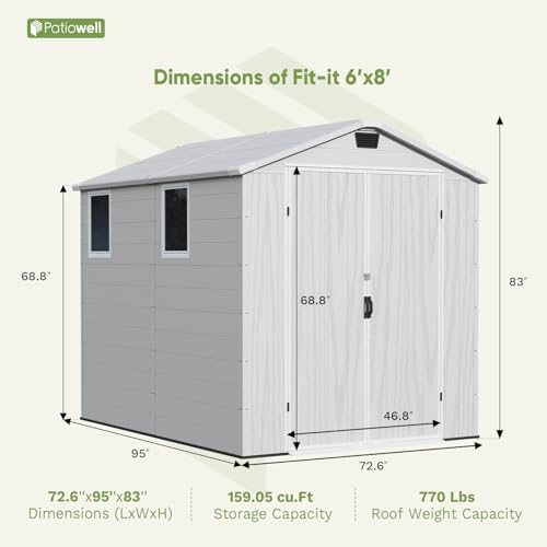 6 x 8 FT Plastic Outdoor Storage Shed with Floor and Lockable Door D7513