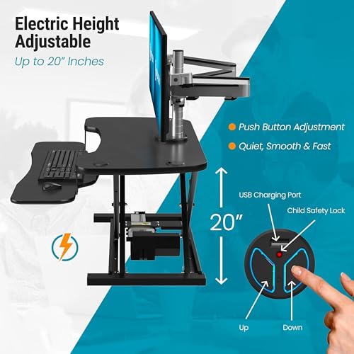 Electric Standing Desk Converter, Height Adjustable Sit to Stand Riser, Dual Monitor Workstation, Black Z74939