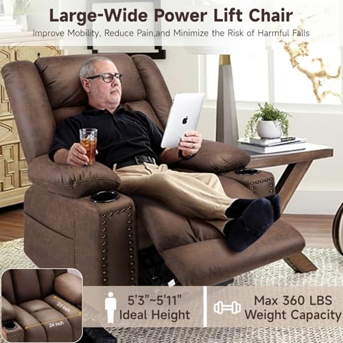 Power Lift Recliner Chair for Elderly with Heat and Massage, Adjustable Positions, Dark Brown P618617