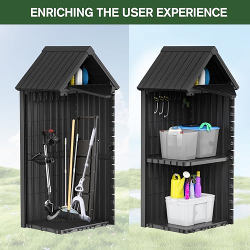 Outdoor Storage Shed with Lock, Waterproof Resin Garden Cabinet K95396