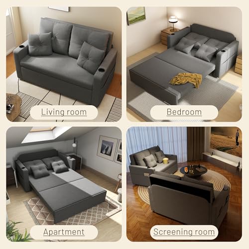 Convertible Sleeper Sofa Bed with Cup Holders, Grey H654808
