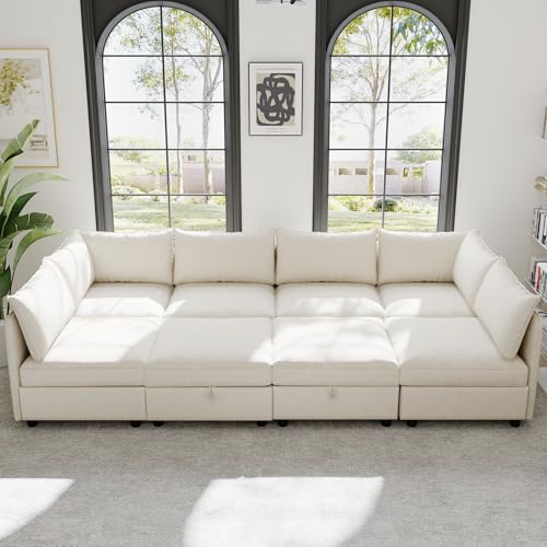 Modular Storage Sectional Sofa with Movable Ottomans, U-Shaped Chenille U839651