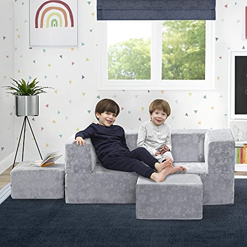 Convertible Sofa & Play Set for Kids and Toddlers with 2 Ottomans, Grey J8536