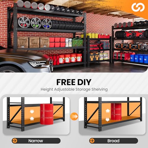 Heavy Duty Garage Shelving, 4 Tier Steel Storage Rack, Adjustable Industrial Shelving W397