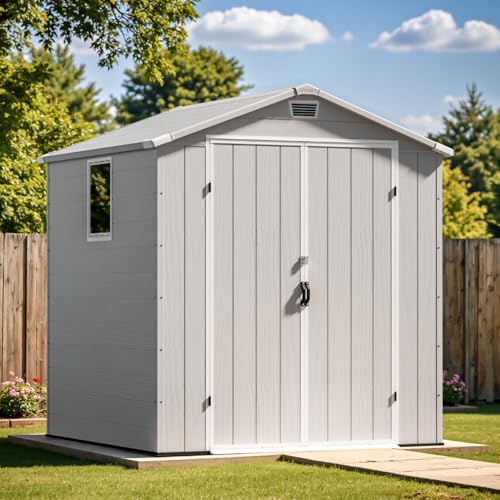 6 x 8 FT Plastic Outdoor Storage Shed with Floor and Lockable Door D7513