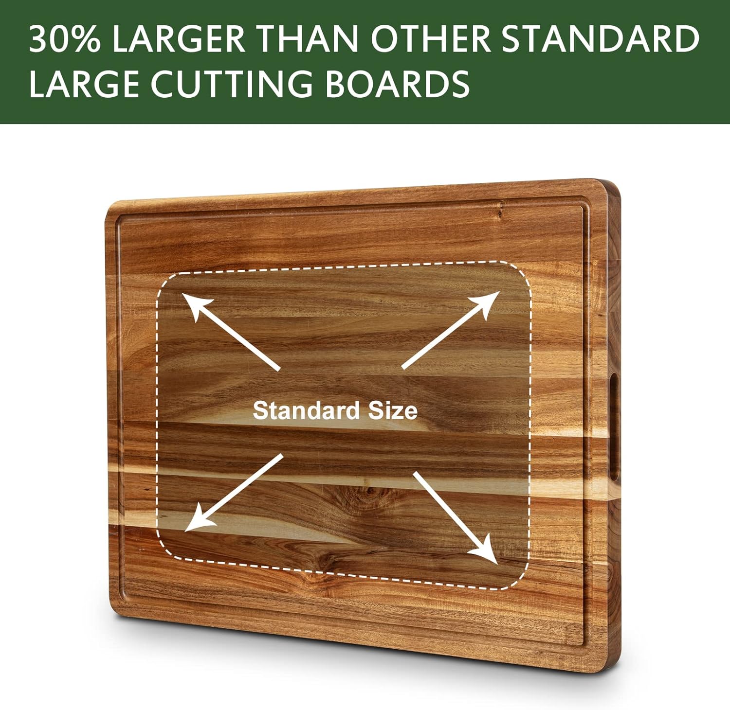Acacia Wood Cutting Board 24x18 inch with Handle and Juice Groove Z760