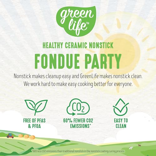 14 Cup Electric Fondue Maker Pot Set for Cheese, Chocolate, and Meat, 8 Color Coded Forks, Ceramic Nonstick, Adjustable Temperature R84705
