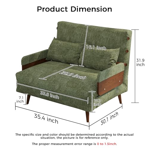 Convertible Chair Bed Sleeper for Adults, Linen with Wooden Arms & Pillows, Foldable Single Futon Sofa Bed Q683821