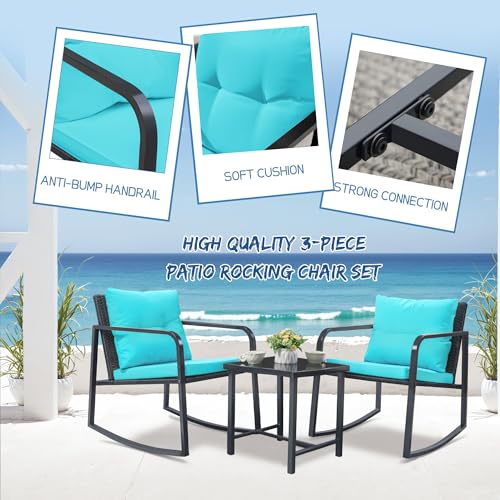 3 Piece Rocking Wicker Bistro Set with Glass Coffee Table J90293
