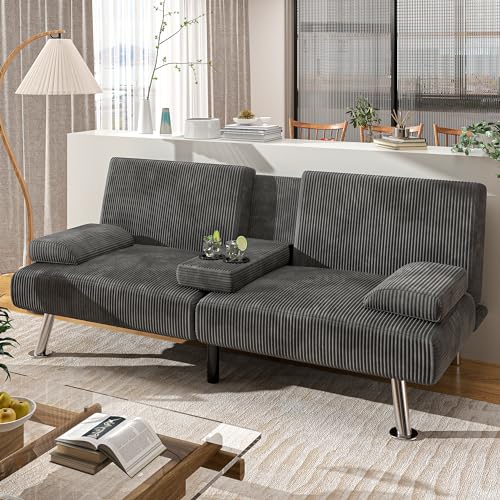 Modern Linen Convertible Folding Futon Sofa Bed with Removable Armrests Y192