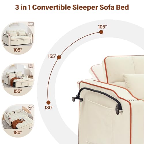 Convertible Sofa Bed, 3 in 1 Velvet Sleeper with Adjustable Backrest, Gray K13376