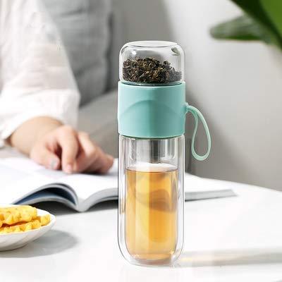 Double Wall Glass Tea Bottle with Infuser, Leak-Proof Travel Tumbler 14oz T8756