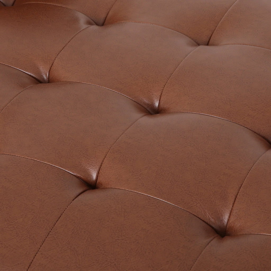Faux Leather Tufted One Armed Chaise Lounge, Cognac Brown A74924