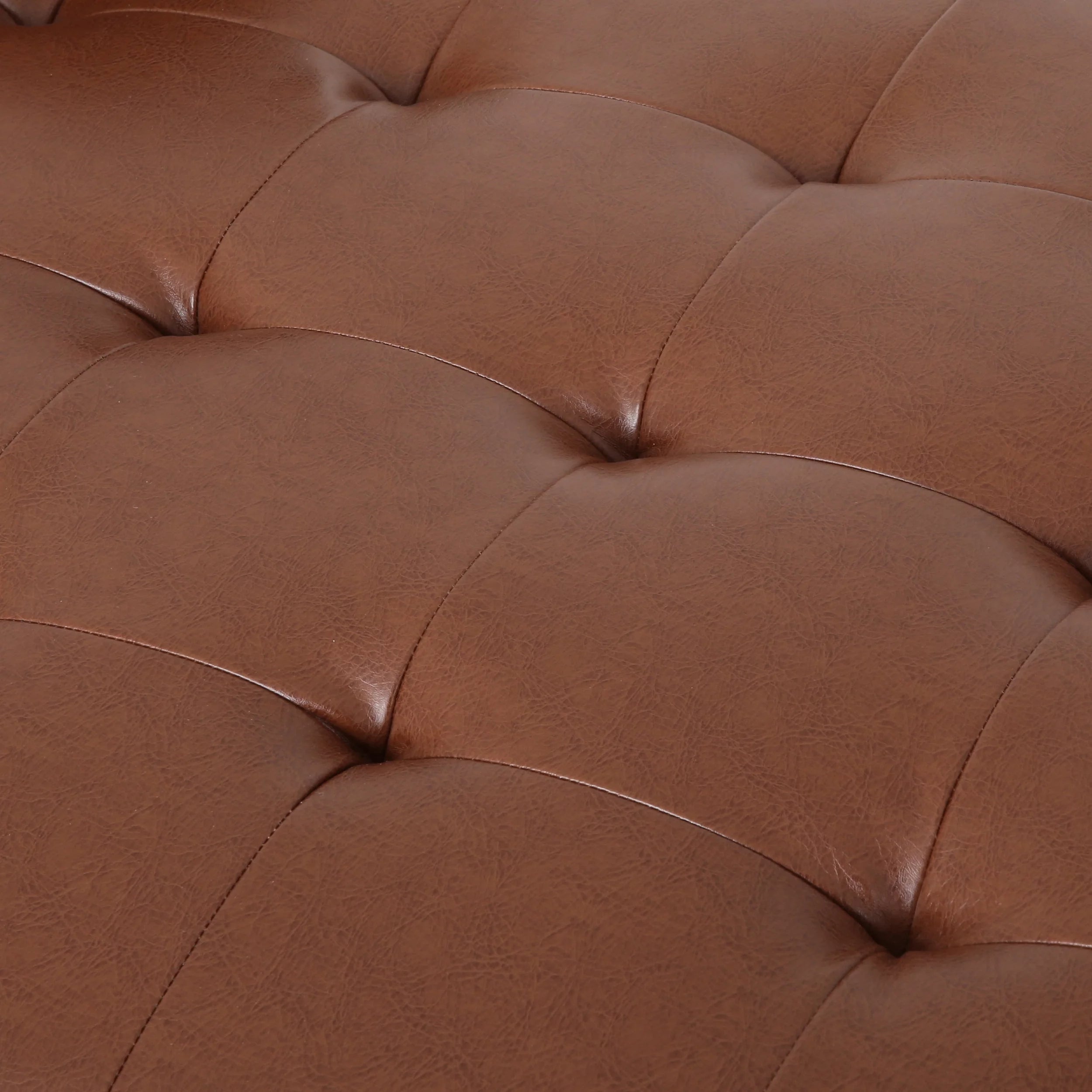 Faux Leather Tufted One Armed Chaise Lounge, Cognac Brown A74924