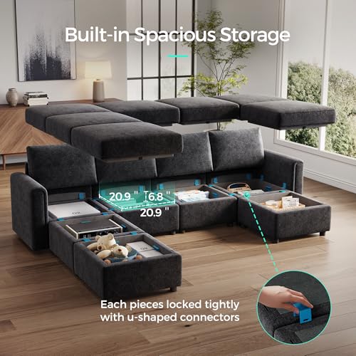 Modular Sectional Sofa with Storage, U Shaped Couch, Blue Y4358