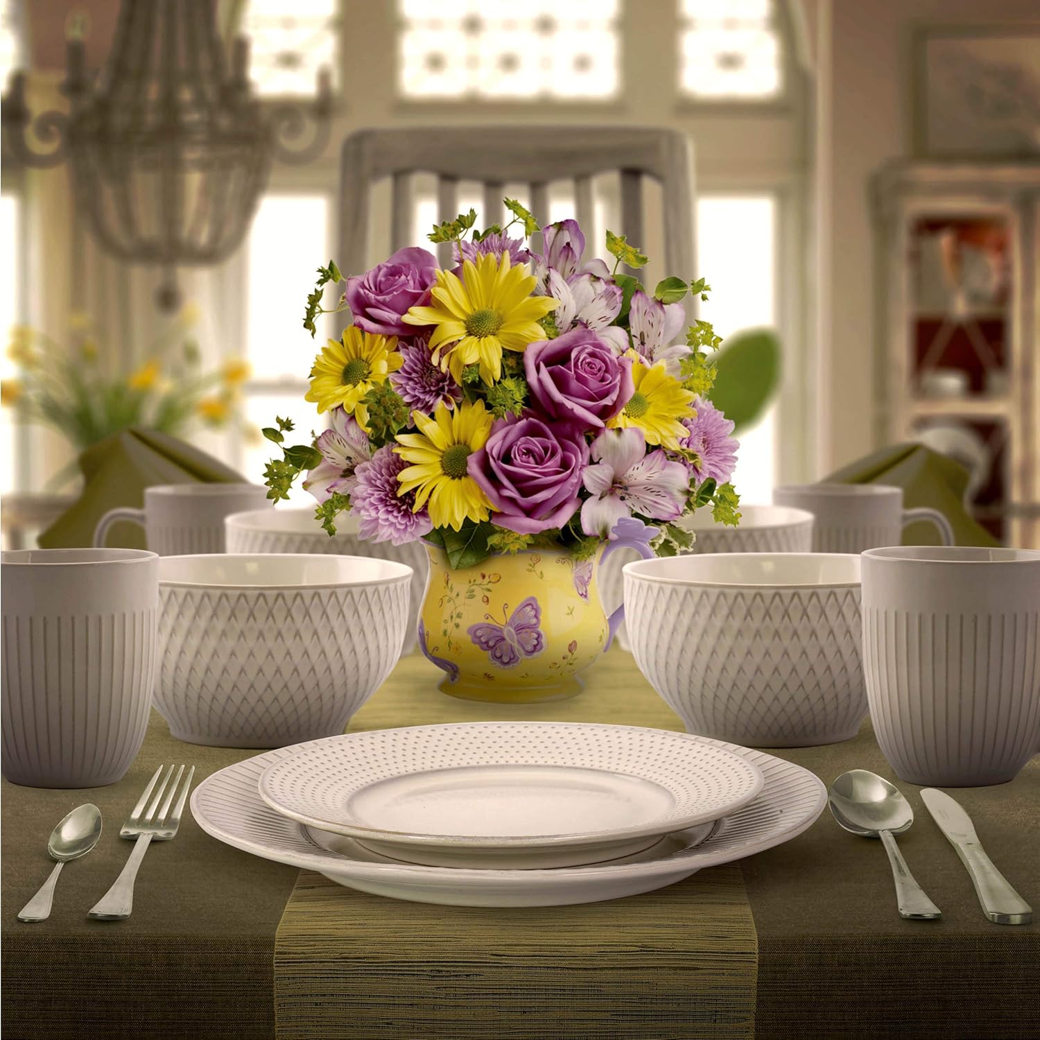 Contemporary Round Stoneware Dinnerware Set, 16 Piece, White Z3526