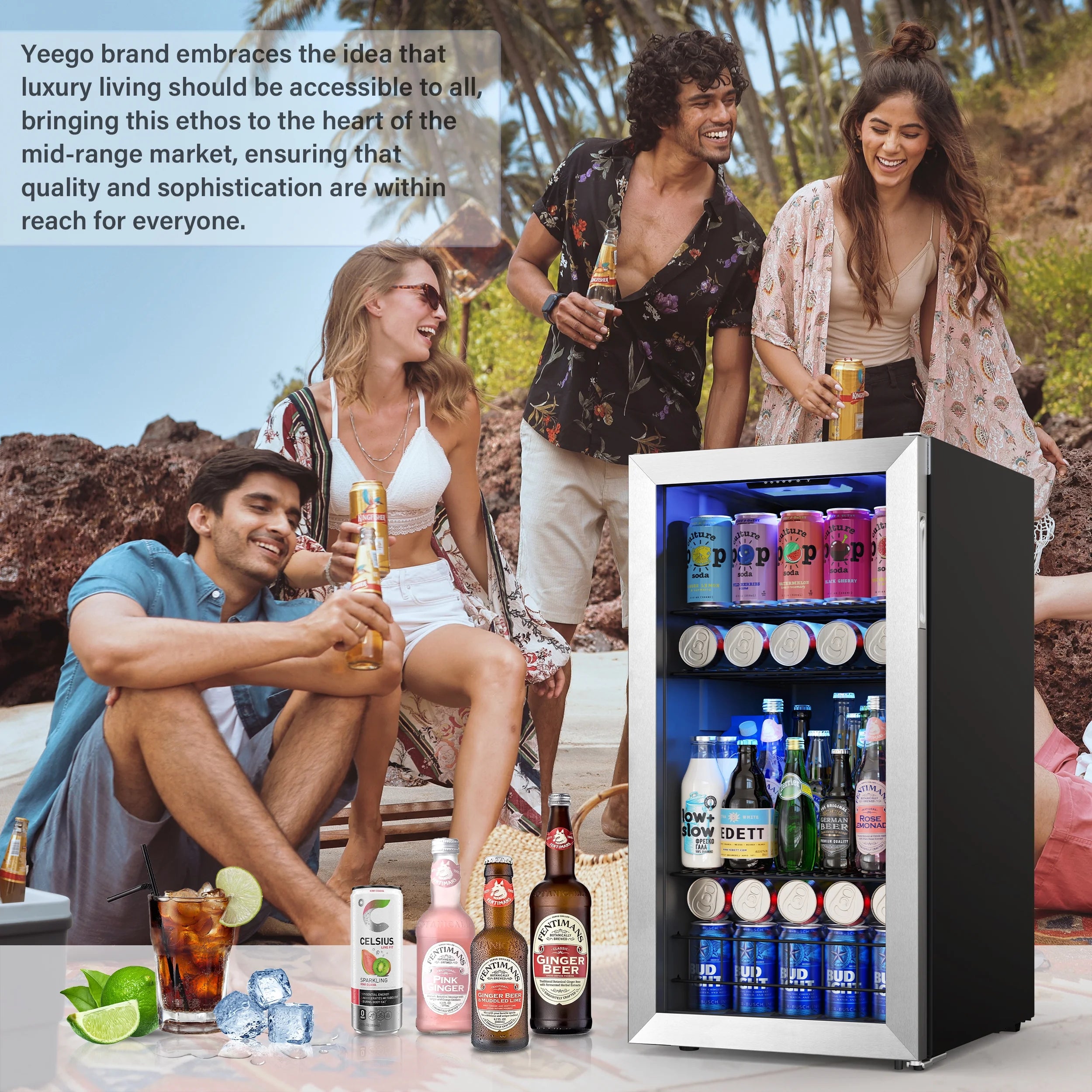 Freestanding Compact Mini Drink Fridge with Glass Door, 95-121 Can M508