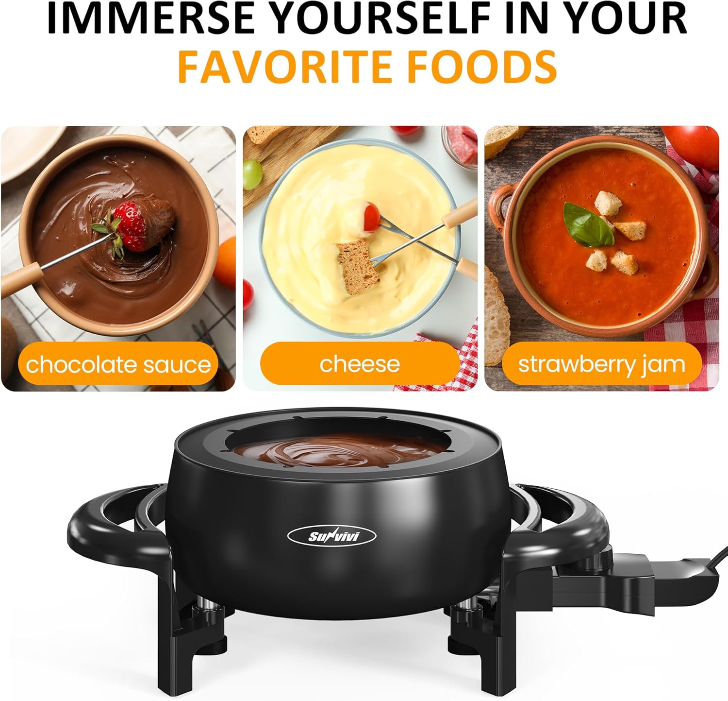 Electric Fondue Pot Set with Adjustable Temperature Control, 3 Quart, 8 Forks S5737