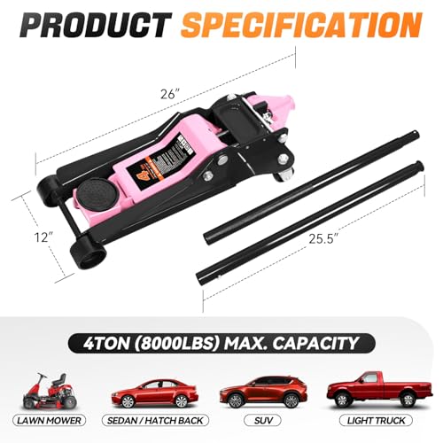4 Ton Low Profile Floor Jack, Heavy Duty Steel Hydraulic with Dual Pistons Quick Lift Pump P3195