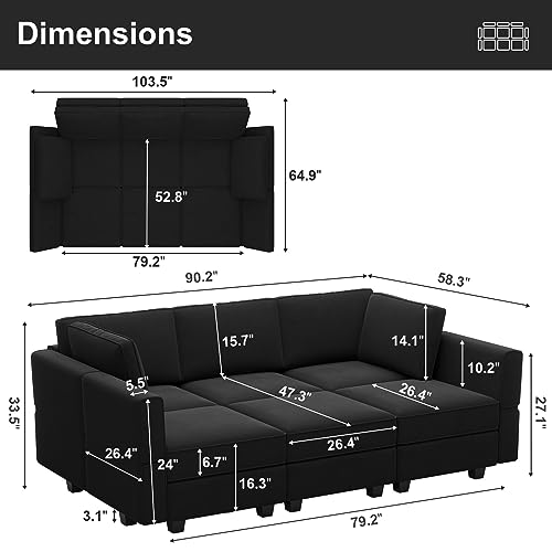 Modular Velvet Sectional Sofa with Chaise Lounge and Storage X4138