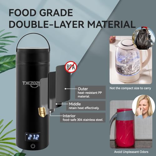 Portable Electric Travel Kettle with Temperature Control, Stainless Steel, White P764