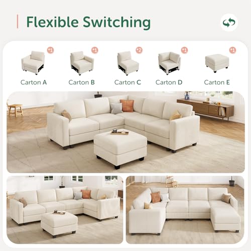 Corduroy Modular Sectional Couch with Storage, L-Shaped, 6 Seater, Dark Gray X823135