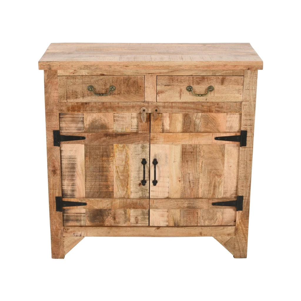 39 Inch Farmhouse 2 Drawer Mango Wood Console Cabinet with Door Storage, Rustic Brown C191