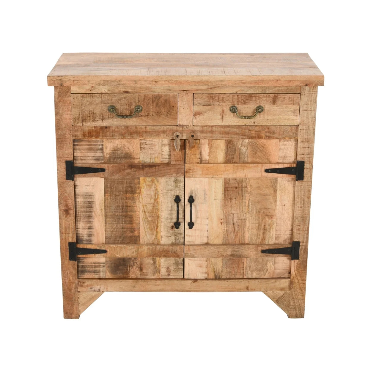 39 Inch Farmhouse 2 Drawer Mango Wood Console Cabinet with Door Storage, Rustic Brown C191